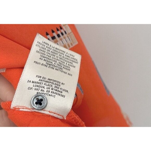 Anthropologie Maeve Aurelie Orange Travel Eiffel Tower Blouse Ruffles Sz 2, Boho - Picture 7 of 11